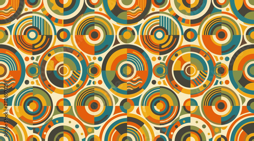 Vibrant orange and teal mid-century modern circle pattern.