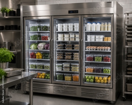 Large Commercial Refrigeration Unit With Organized Fresh Ingredients