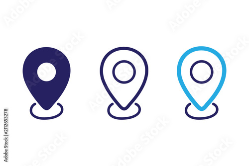 Set of map pin location icons. Modern map markers .Vector illustration on a white background.. Location pin icon. GPS navigation sign. Place pictogram for address, route,  destination, travel.