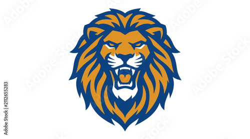 Quadro su tela Colorful roaring lion head mascot in blue and gold