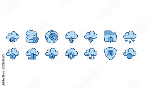 Cyber Security Protection Flat Vector Illustration with Shield, Lock, Data Privacy and Network Security Icons