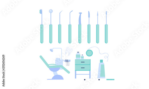 dental equipments Modern Healthcare and Medical Technology Flat Vector Illustration with Doctor, Hospital, Heart and Health Icons