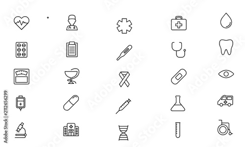 Modern Healthcare and Medical Technology Flat Vector Illustration with Doctor, Hospital, Heart and Health Icons