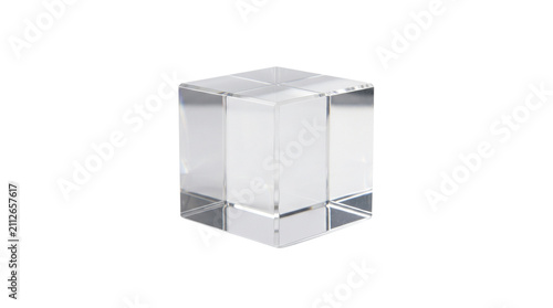 Crystal clear optical glass cube for luxury branding, product displays and premium mockups. Isolated on White background.