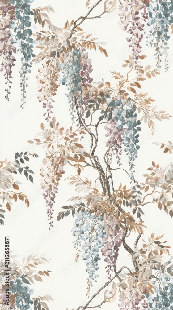 Obraz premium Elegant floral design with pastel wisteria, perfect for mobile wallpaper.
