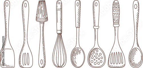 Принти на полотні Wooden spoons flat vector illustration