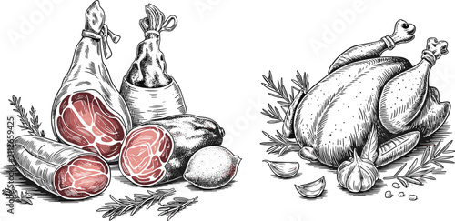 Foto Meat products flat vector illustration