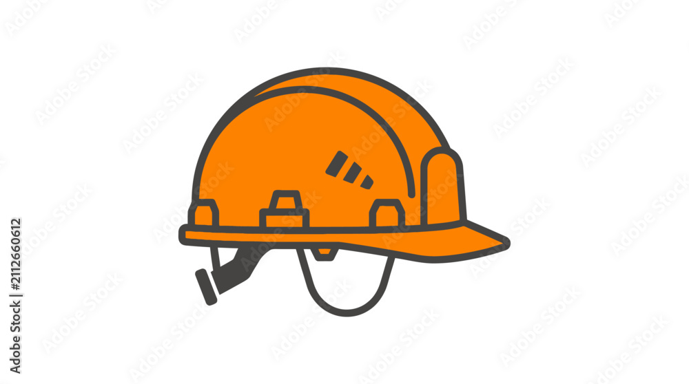 Fototapeta premium Bright orange construction safety helmet illustration.
