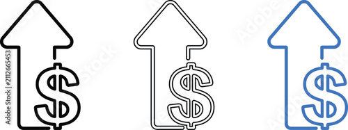 Dollar sign with upward arrow symbol representing financial increase and wealth growth.