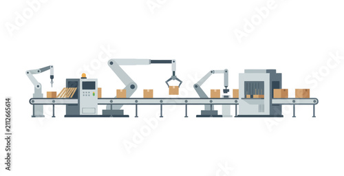 Automated Industrial Assembly Line Vector Illustration