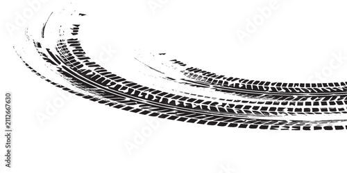 High-contrast horizontal tire tread graphic with distressed grunge edges suggesting speed and motion.