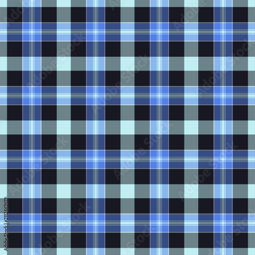 A traditional textile surface with tartan plaid checks and a tactile woven fabric finish. Blue tones create classic fabric heritage in a seamless design for decorative backgrounds.