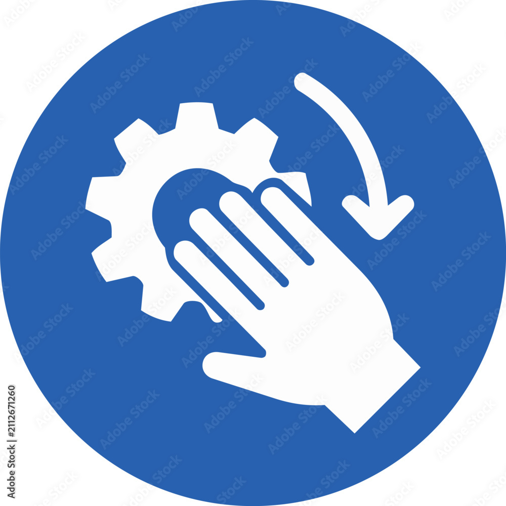 Fototapeta premium Machine hand safety icon vector – safe operation around gears symbol