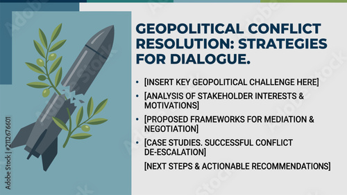 Foto Modern business banner illustrating diplomacy, ceasefire strategies, negotiation, international security, conflict resolution, and peacebuilding communication