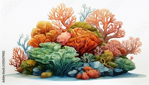 small coral reef isolated on white background cutout generative ai