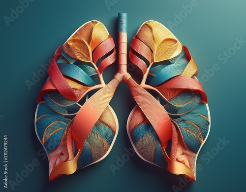 a creative representation of lungs using elegant ribbons symbolizing health life and vitality in a minimalist design