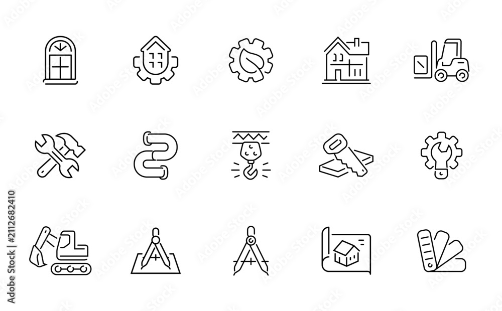 Fototapeta premium Collection of construction and industry line icons for building and engineering projects