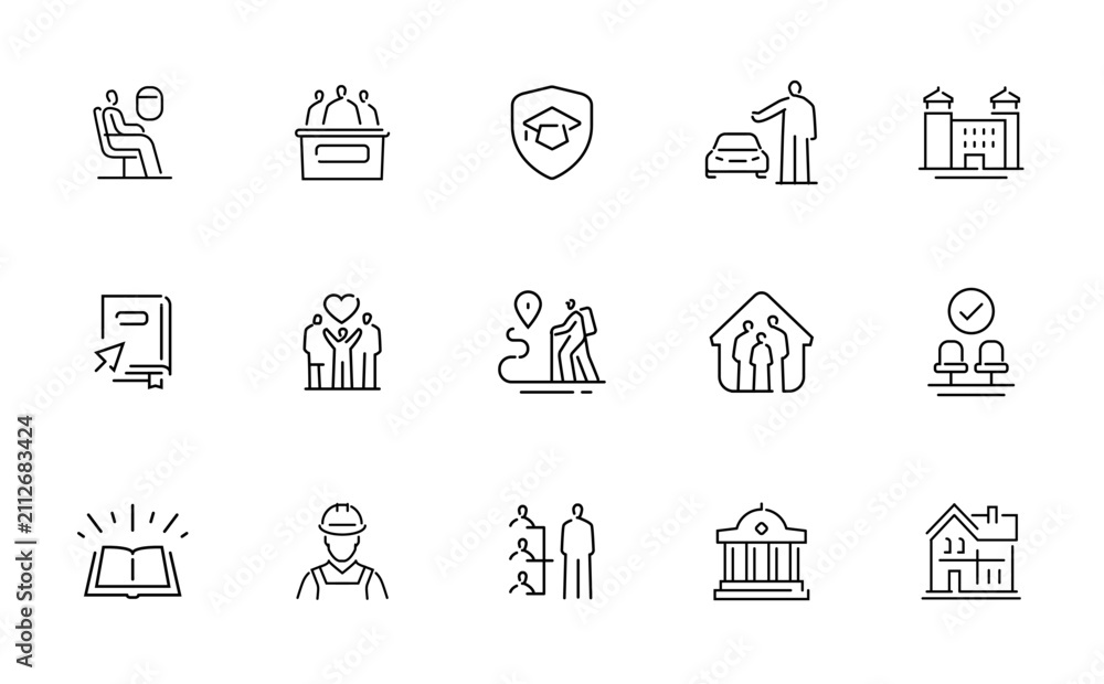 Fototapeta premium Collection of diverse line art icons representing various concepts and services