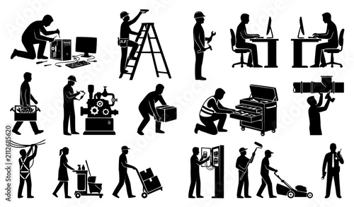 Fotografía Office worker computer technician maintenance builder and industrial labor silho