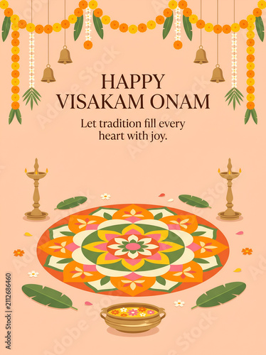 Happy Visakam Onam Elegant Vertical Festival Vector Poster