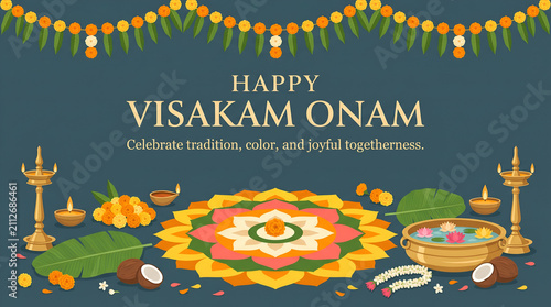 Happy Visakam Onam Premium Flat Vector Festival Banner