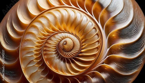 this macro shot captures the intricate golden spiral of a nautilus shell showcasing perfect mathematical symmetry and natural textures interior pattern golden ratio