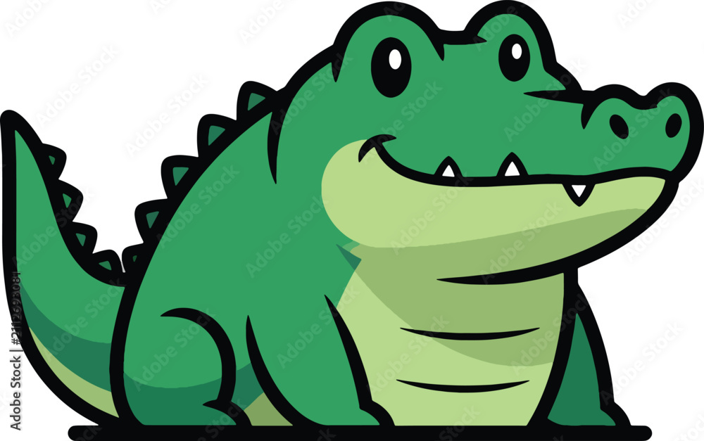 Fototapeta premium Cartoon Green Alligator Isolated