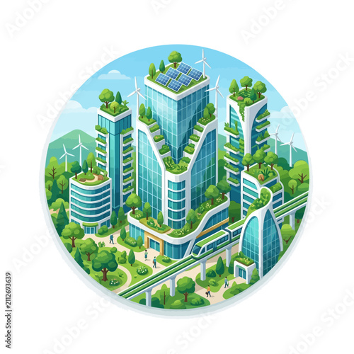 Sustainable futuristic ecofriendly cityscape architecture.