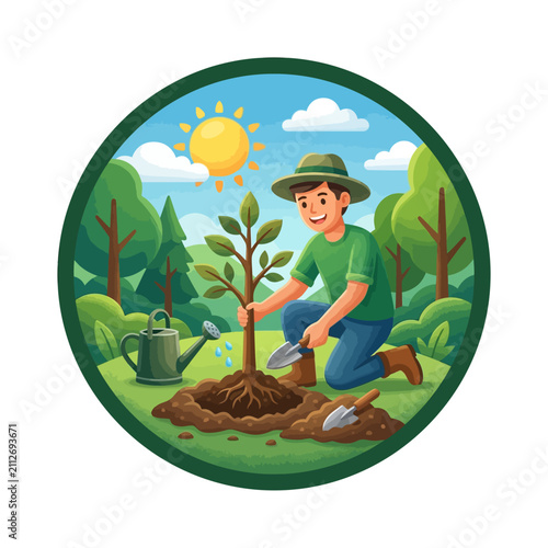 Man Planting Tree in Garden Soil.