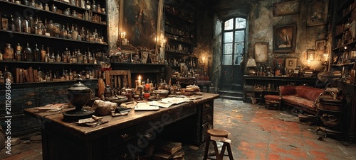 Intriguing Alchemists Study - A Realm of Potions and Knowledge.