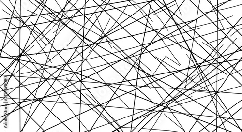 Фотография A chaotic and abstract pattern of intersecting black lines on a white background, creating a sense of disorder and visual complexity