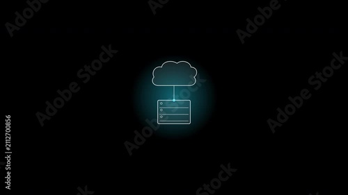 Cloud Computing Data Transfer Animation Cloud With Server Rack Data Center Style Seamless Loop
