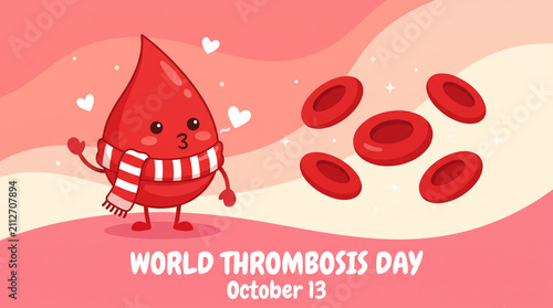 Foto World thrombosis day awareness cartoon blood drop character