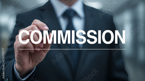 Businessman Writing Commission on Virtual Screen for Business Sales and Incentive Concept