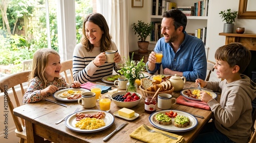 Family eating a meal together in a warm home dining and togetherness lifestyle scene