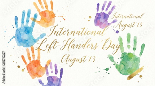 International Left Handers Day poster with colorful handprints.