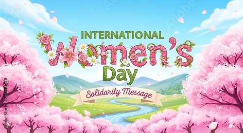 International Womens Day Solidarity Message with Cherry Blossoms.