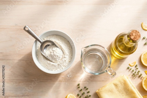 Baking Ingredients on Wooden Table