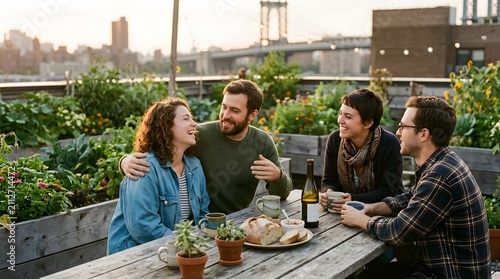 Group of people sitting at a table eating in a shared meal and social dining scene