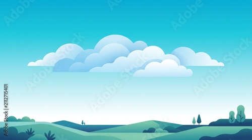 青空に浮かぶ柔らかな雲を描いたフラットグラデーション背景です。
シアンからホワイトへ変化するグラデーションが爽やかな空を演出します。