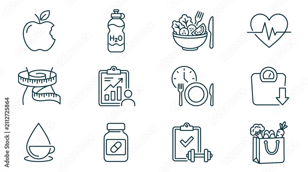 Fototapeta premium Healthy Lifestyle Icons: Diet, Fitness, and Wellness