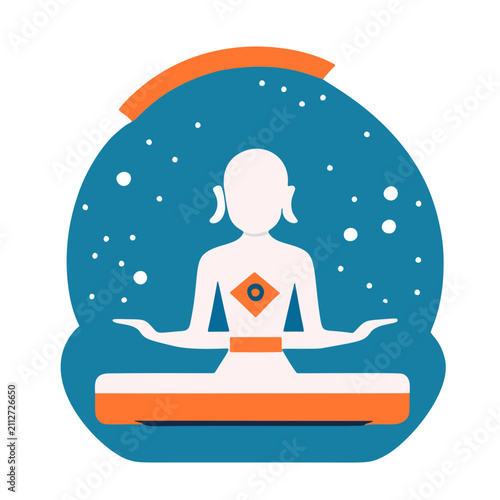 Flat Vector Illustration of a Meditating Figure Under a Starry Night Sky