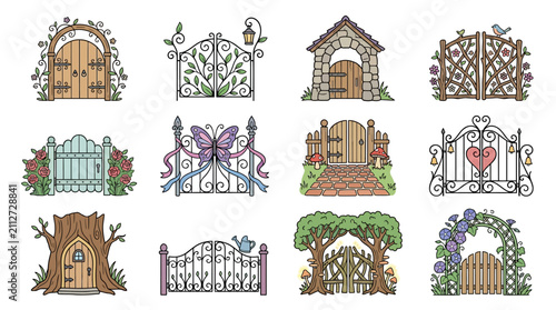 Whimsical Garden Gates Collection: Fantasy & Enchanted Entrance Illustrations
