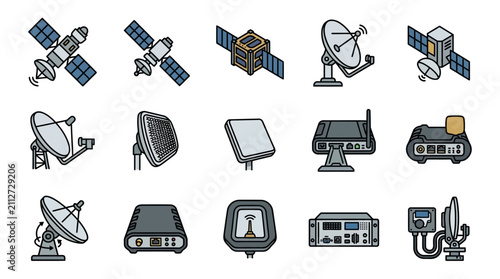Satellite Dish and Communication Technology Icons Set