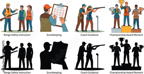 Photography Shooting Range Training and Competition Vector Set with Safety Instruction Coach