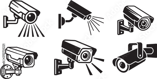 CCTV Security Camera Icon Set Surveillance Monitoring Vector Illustration