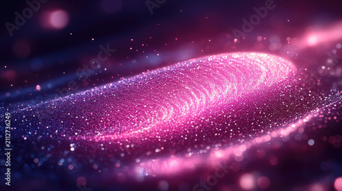 Abstract glowing pink and blue particle wave forming a galaxy or nebula, cosmic dust, bokeh lights, futuristic science background