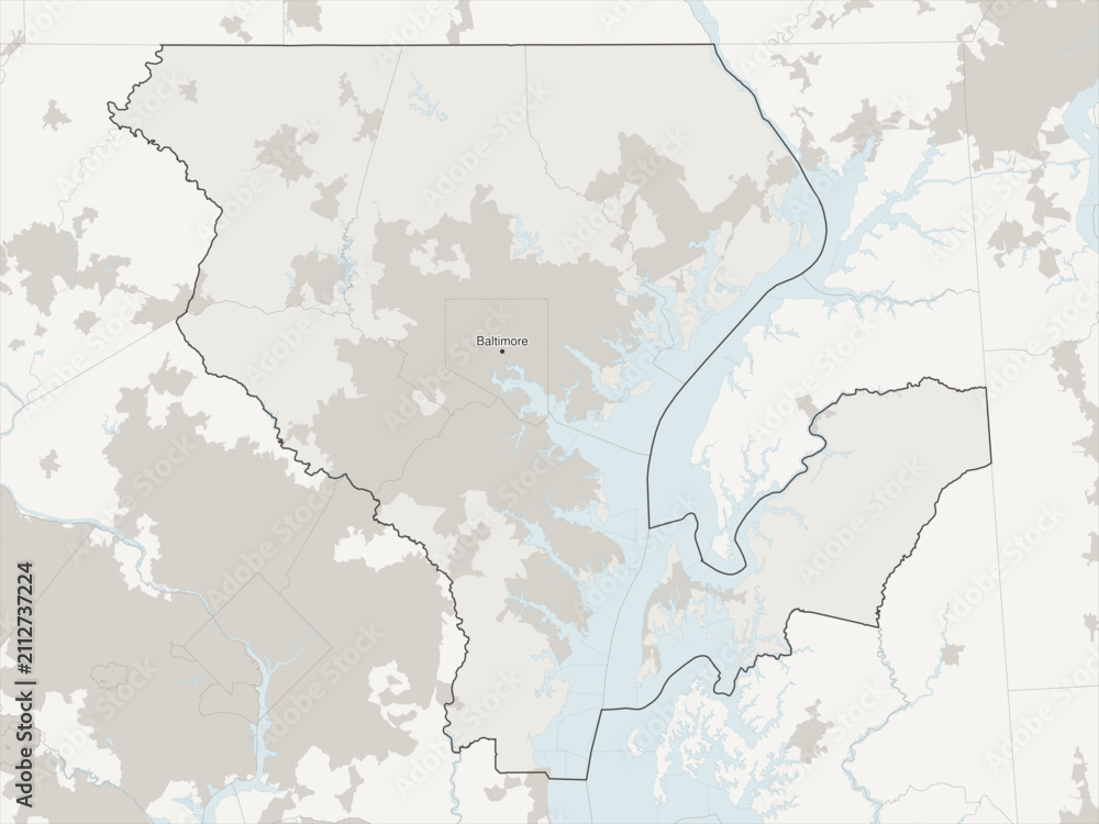 Fototapeta premium Baltimore-Columbia-Towson metropolitan area vector map with county boundaries, urban footprint and hydrography, Maryland, USA
