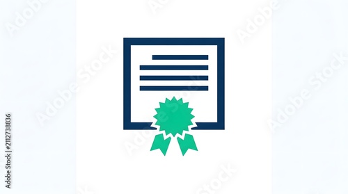 Minimalist certificate icon with blue border and green ribbon