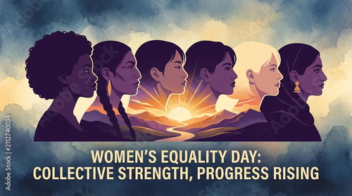Women's Equality Day banner with diverse profile silhouettes.
